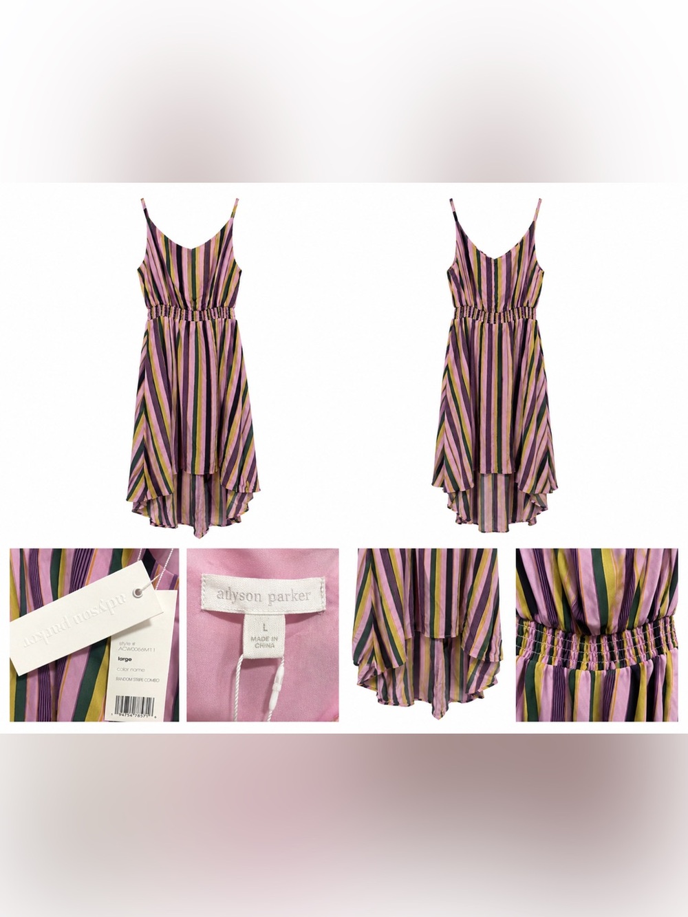 Adyson Parker Pink, Green & Black Striped High-Low Dress